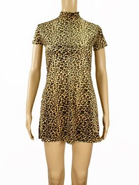 Vintage Early 90s Le Chateau Leopard Print Velvet Mini Dress